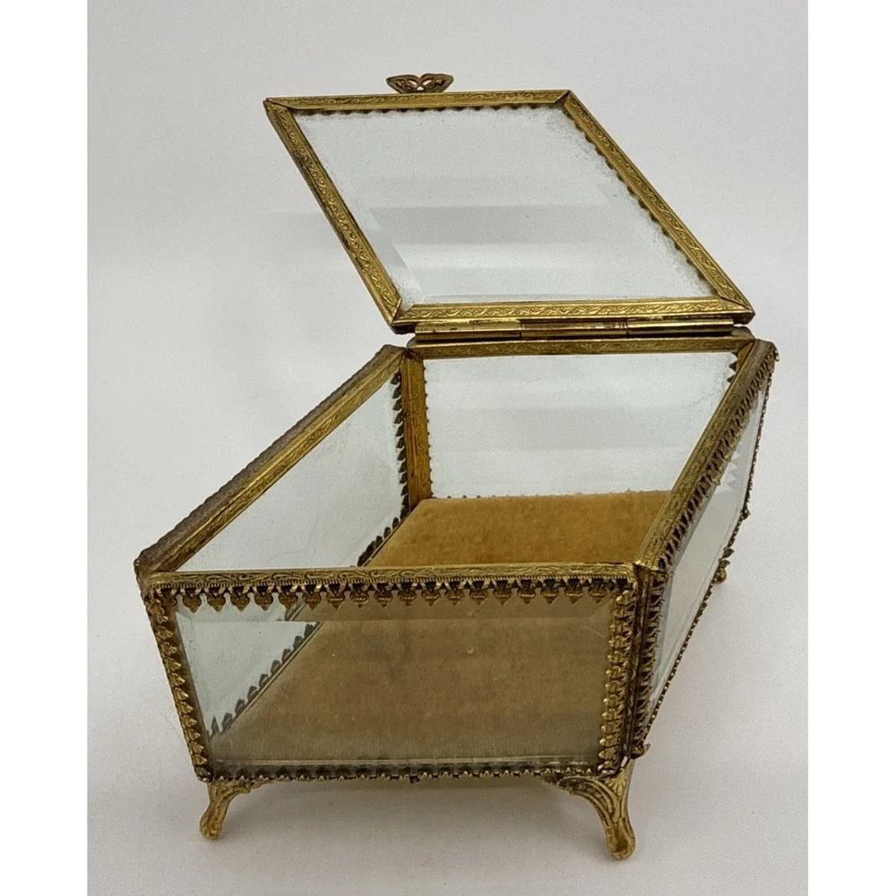 Vtg StyleBuilt Jewelry Box With Beveled Glass Diamond Shape‎ Pedestal